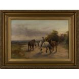 C.W. Oswald - Figures and Horses on a Country Lane, oil on canvas, signed, 39cm x 59cm, within a