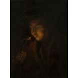 Attributed to William Shipley - Young Man blowing on a Fire Stick, late 18th century oil on board,