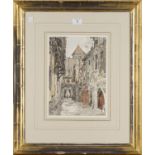 Continental School - Street Scene with Figures, possibly Germany, 20th century watercolour with