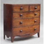 A George III mahogany bowfront chest of two short and three long drawers, on bracket feet, height