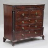 A George III mahogany secrétaire chest, probably Scottish, with applied geometric mouldings, the