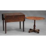 A Victorian mahogany drop-flap table, fitted with a drawer, on block legs, height 73cm, width