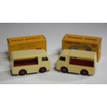 A Dinky Toys No. 490 electric dairy van 'Express Dairy' and a No. 491 electric dairy van 'NCB', both