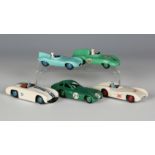 Five Dinky Toys sports racing cars, comprising a No. 133 Cunningham C-SR, a No. 163 Bristol 450, a