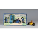 A pre-war Dinky Toys No. 43 R.A.C. hut, motorcycle patrol and guides, boxed with picture insert (