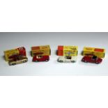 Four Dinky Toys cars, comprising a No. 112 Austin Healey Sprite, a No. 113 M.G.B., a No. 114 Triumph