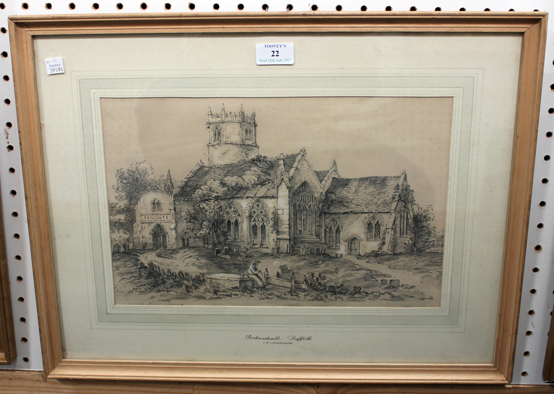 John Berney Ladbrooke - 'Rickenhall, Suffolk', pencil and chalk, titled, 23cm x 36cm, within an