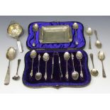 A set of six late Victorian silver apostle teaspoons and a pair of matching tongs, Sheffield 1896