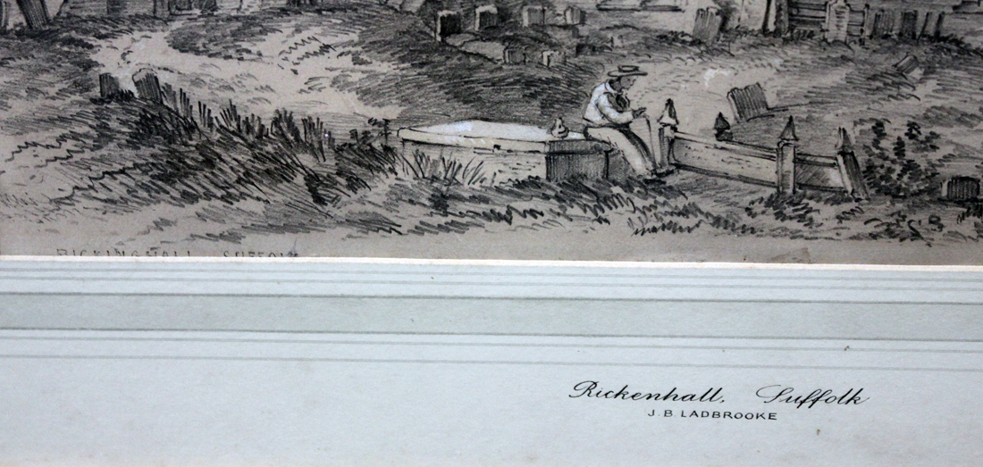 John Berney Ladbrooke - 'Rickenhall, Suffolk', pencil and chalk, titled, 23cm x 36cm, within an - Image 2 of 2