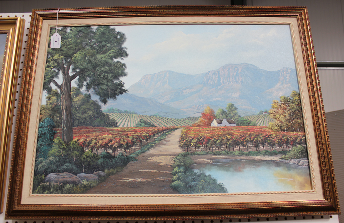 Sonnet Albertyn - Stellenbosch Wine Farm, Hottentots Holland Mountains, oil on canvas, signed,