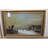 W.H.D. Murrill - 'An Evening Scene on Ice', 20th century oil on canvas, signed recto, titled