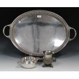 A late Victorian plated two handled oval tea tray by Roberts & Belk, length 67.5cm, together with