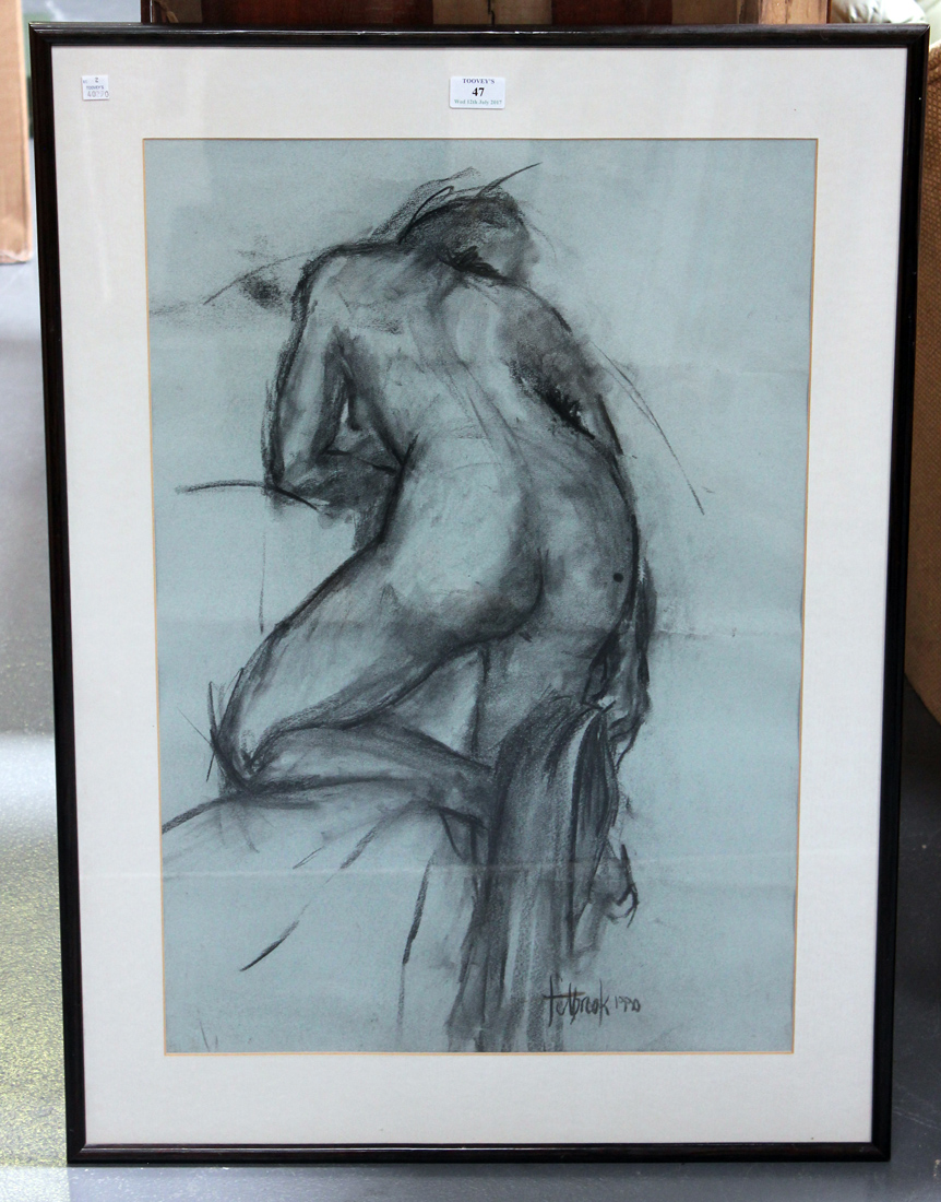 Fulbrook - Female Nude viewed from behind, charcoal, signed and dated 1990, 68cm x 46cm, within an