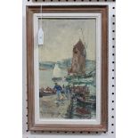 René le Forestier - View of a Quayside, 20th century oil on canvas laid on board, signed, 32cm x