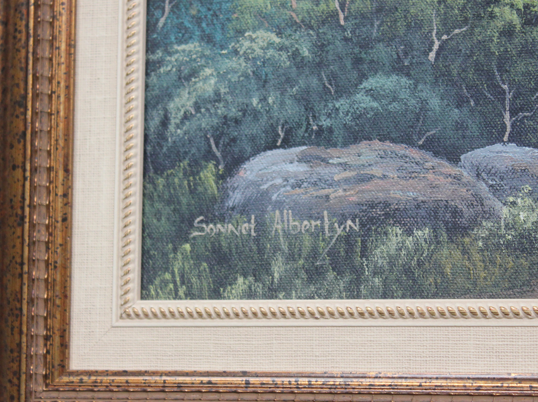 Sonnet Albertyn - Stellenbosch Wine Farm, Hottentots Holland Mountains, oil on canvas, signed, - Image 2 of 2