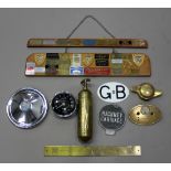 A Thrupp & Maberly Ltd brass coachbuilder's plate, a collection of vehicle rally plaques, circa