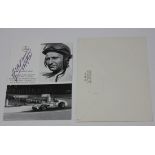 A group of items relating to Juan Manuel Fangio, including a signed photo card, dated '27/5/92',