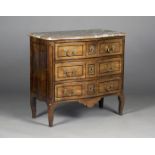 A 19th century French walnut and rosewood crossbanded commode, the shaped rouge marble top above