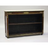 A 19th century French Empire style mahogany and gilt metal mounted open bookcase with white marble