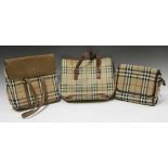 A Burberry shoulder bag with overall Haymarket check canvas and brown leather straps, width 32cm,