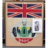 A British Racing Drivers Club shield shaped colour printed poster, centred with an image of Oscar