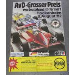 A colour printed poster for the German Grand Prix at Hockenheim on 8th August 1982, depicting