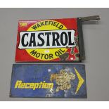 A 'Wakefield Castrol Motor Oil' double-sided enamelled advertising sign, height 41cm, width 51cm (