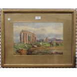 Continental School - Aqua Claudia, Roman Campagna, 19th century watercolour, indistinctly signed,