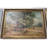 Leonard Hicks - Rustic Landscape Scene with Trees, Bridge and Figure, oil on canvas, signed and