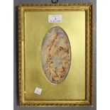 Continental School - Putti on a Garland of Fruit, 19th century oval watercolour, signed with