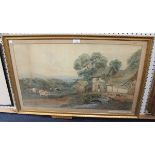 Follower of David Cox - Landscape with Cattle watering, watercolour, bears signature, 42.5cm x