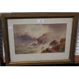 Attributed to Charles Mottram - Rocky Coastal Scene with Gulls, 19th century watercolour, signed