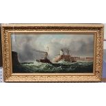 F.K. Roe - Paddle Steamer entering a Harbour in a Storm, early 20th century oil on canvas, signed,