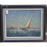 Vic Trevett - 'Maud entering the Medway', oil on canvas, signed recto, titled verso, 34cm x 44.