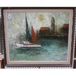 C. Lucas - Study of a Sailing Boat on a River, mid-20th century oil on canvas, signed, 49.5cm x 59.