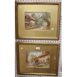 Manner of Myles Birket Foster - Rustic Village Scenes, a pair of 19th century watercolours, both