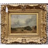 Follower of John Constable - Heath Scene, oil on panel, 21cm x 29cm, within a gilt composition