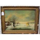 Brian Coole - Dutch Winter Landscape Scene, 20th century oil on canvas, signed, 29.5cm x 43cm,