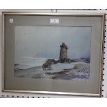 British School - Rhenish Tower, Lynmouth, watercolour with gouache, indistinctly signed and dated