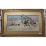 John Coulson - Middle Eastern Scenes with Camels and Figures, a pair of oils on board, both signed