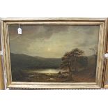 British School - Moonlit River Landscape, 19th century oil on canvas, indistinctly signed, 48.5cm