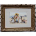 Faye Whittaker - Punch and Judy Show, Brighton Beach, watercolour, signed, 22.5cm x 32.5cm, within a