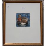 David Binns - Two Red-crested Pochard Ducks, watercolour and gouache, signed, 14.5cm x 14.5cm,