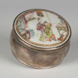 A Chinese famille rose porcelain and silver circular box and cover, 18th century and later, the