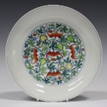 A Chinese doucai gourd and bat porcelain saucer dish, mark of Yongzheng but probably late 20th