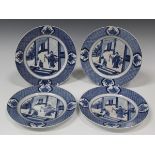 A set of four Chinese blue and white soft paste porcelain plates, mark of Chenghua but Kangxi