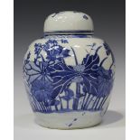 A Chinese blue and white porcelain ginger jar and cover, mark of Kangxi but late 19th century, the