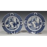 A pair of Chinese blue and white porcelain plates, mark of Chenghua but Kangxi period, the centre