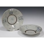 A pair of Chinese Swatow provincial blue and white porcelain circular dishes, 19th century, each