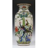 A Chinese famille verte enamelled crackle glazed porcelain vase, 20th century, the swollen